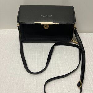 Black Zip Around Long Wallet w/ Crossbody Strap~Forever Young